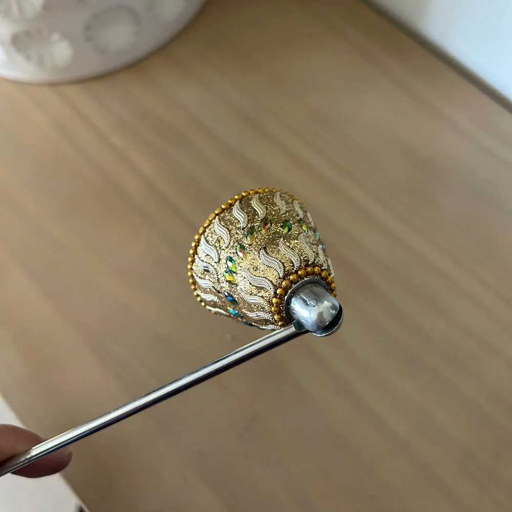 Ornate PIER 1 Candle Snuffer Gold Silver Tone Aurora Bourealis Rhinestones